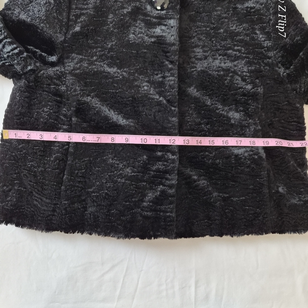 Vintage Ann Taylor Black Faux Fur Jacket Petite Button Front Evening Coat P - Picture 5 of 9